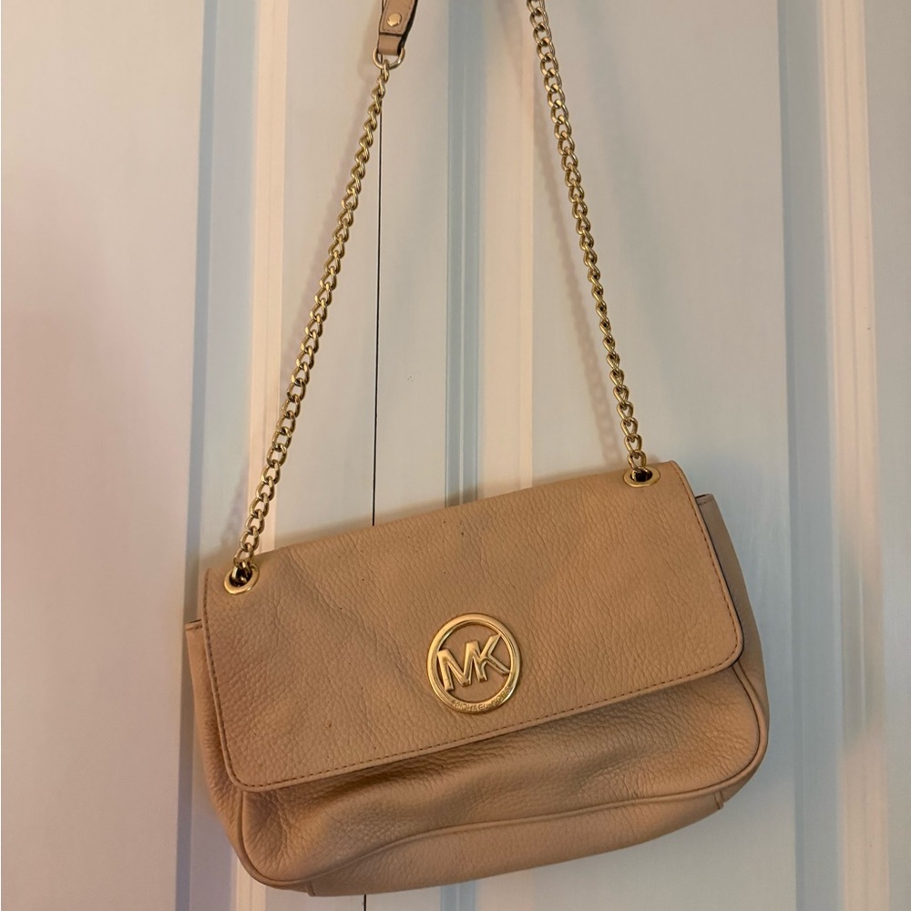 Michael Kors Taupe Pebbled Leather Chain Shoulder Bag